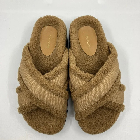 Pretty Little Thing Tan Teddy Cross Over Strap Back Chunky Cleated Sole Sandals - Picture 9 of 10